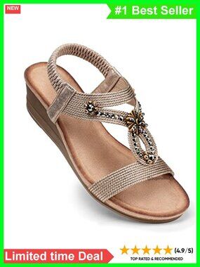 Womens Low Wedge Sandals Open Toe Rhinestone Floral Casual Summer Shoes